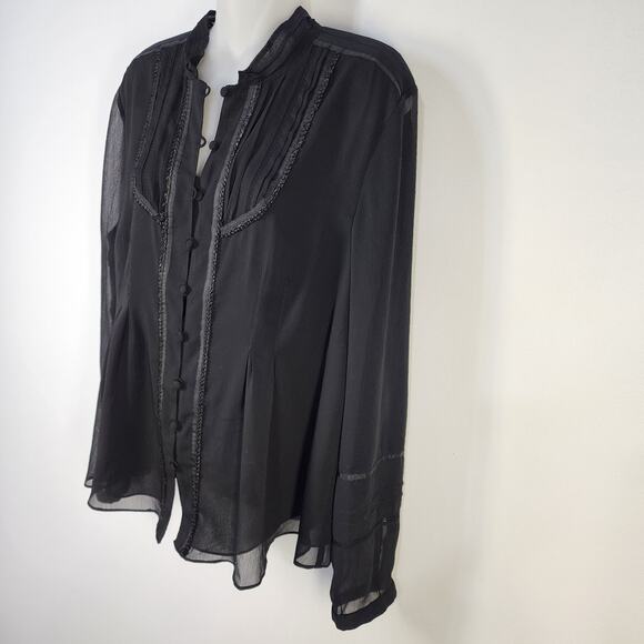 Coldwater Creek Shirt Large Black Chiffon Pleated Romantic Button Cottagecore - Picture 5 of 11